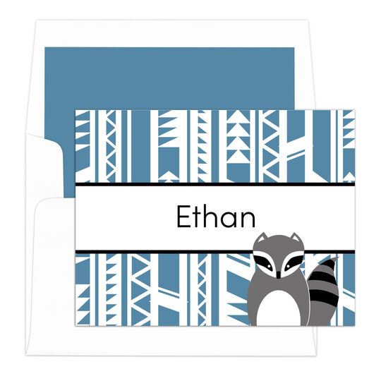 Blue Raccoon Foldover Note Cards